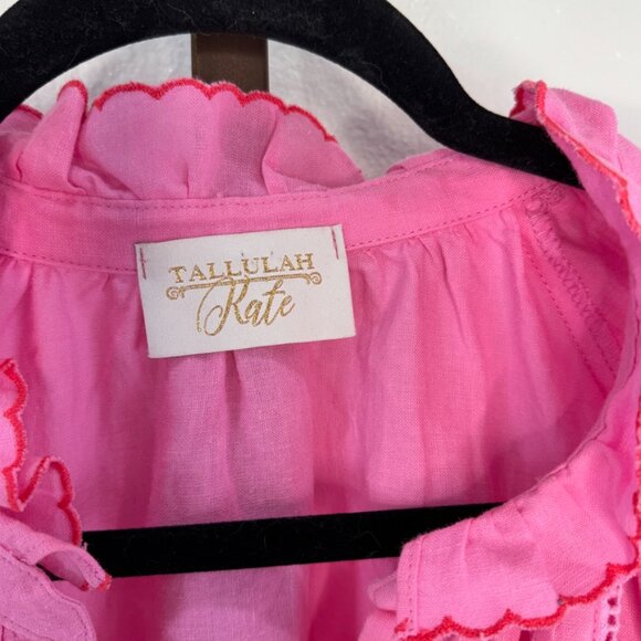 Tallulah Kate Boutique Bright Pink Linen/Cotton Embroidered Peasant Blouse SZ S - Picture 5 of 11